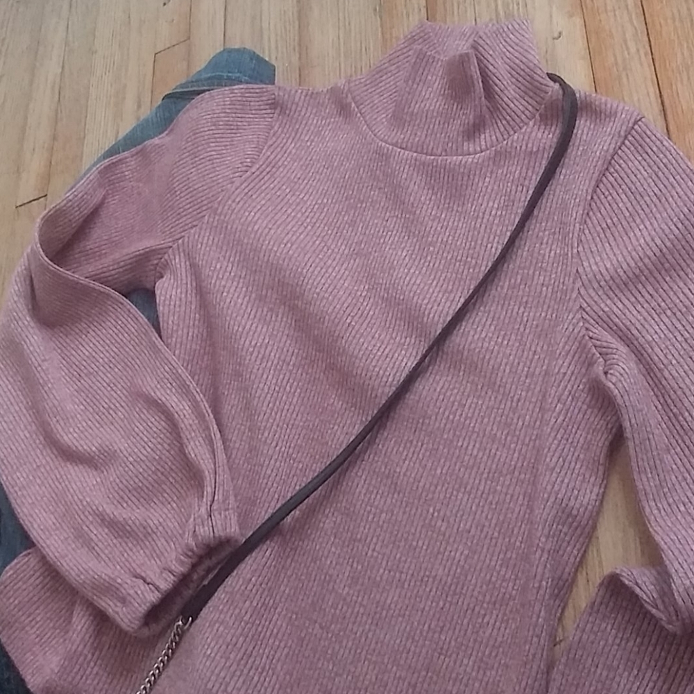 Heathered Bubble Sleeve Pink Turtleneck Madewell